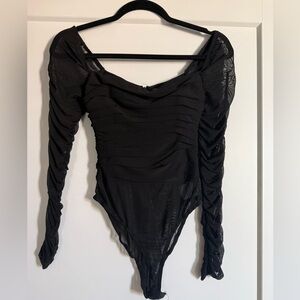 Black Ruched Women's Bodysuit